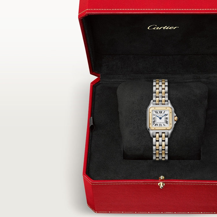Panthère de Cartier Small 23mm x 30mm Steel Yellow Gold Blue Crown Silver Dial Steel Yellow Gold Bracelet Quartz Watch