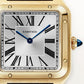 Santos-Dumont Large 43.5mm x 31.4mm Yellow Gold Silvered Satin-Finish Dial Navy Blue Alligator Strap Manual-Winding Watch