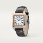 Santos-Dumont Large 43.5mm x 31.4mm Rose Gold Steel Blue Crown Silver Sunray Dial Alligator Leather Strap Quartz Watch