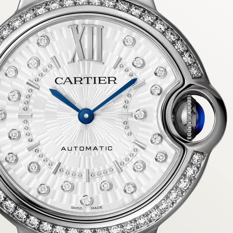 Ballon Bleu 33mm Steel Automatic Diamond Bezel Silver Guilloché Dial Steel Bracelet Watch