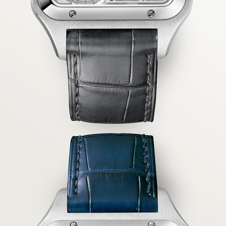 Santos-Dumont Skeleton 31mm x 43.5mm Steel Gray Lacquer Gray Alligator Strap Self-Winding Watch