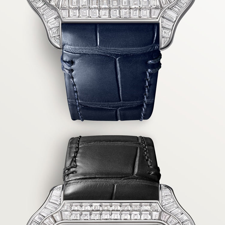 Santos de Cartier Large 47.5mm White Gold Diamond Bezel Silvered Sunray Dial Alligator Strap Self-Winding Watch