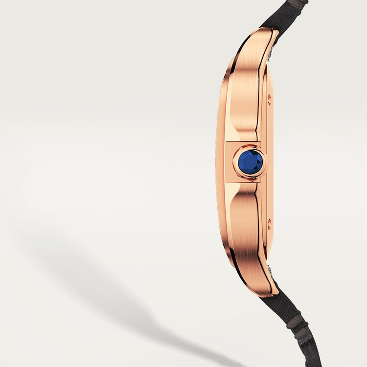 Santos de Cartier Medium 35.1mm Rose Gold Blue Crown Opaline Silver Dial Alligator Leather Strap Automatic Watch