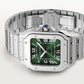 Santos de Cartier Medium 35.1mm Steel Blue Crown Green Dial Steel Bracelet Self-Winding Watch