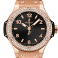 Big Bang Original 38 mm 18K 5N Gold Diamond Black Dial Rubber Strap Watch