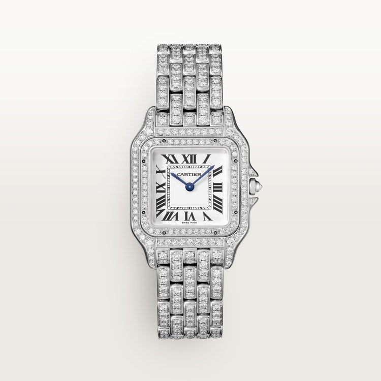 Panthère Medium 37mm x 29mm White Gold Diamond Case Diamond Crown Blue Hands White Gold Bracelet Quartz Watch