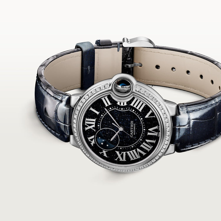 Ballon Bleu 36mm White Gold Diamond Case Aventurine Dial Blue Alligator Strap Automatic Watch