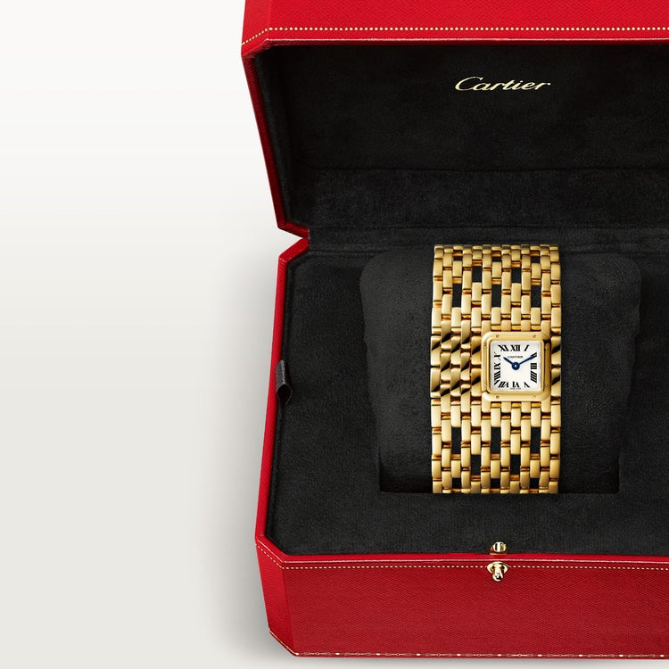 Panthère de Cartier Mini 22.4mm x 19.1mm Yellow Gold Blue Hands Silvered Dial Yellow Gold Bracelet Quartz Watch