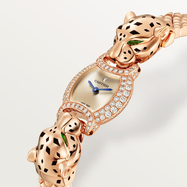 Panthère Mini 22.2mm Rose Gold Diamond Case Diamond Crown Rose Dial Rose Gold Bracelet Quartz Watch