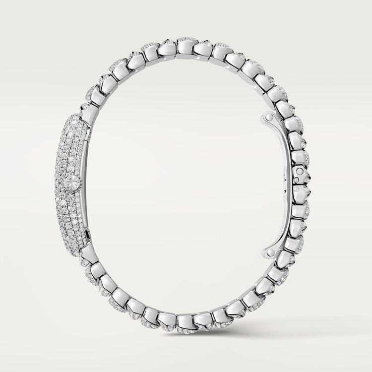 Baignoire Small 31.4mm x 23.1mm White Gold Diamond Case Diamond Crown Silvered Dial Quartz Watch