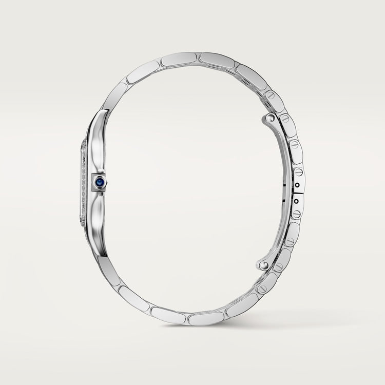 Panthère de Cartier Medium 36.5mm x 26.7mm Steel Diamond Bezel Blue Crown Silver Dial Steel Bracelet Quartz Watch