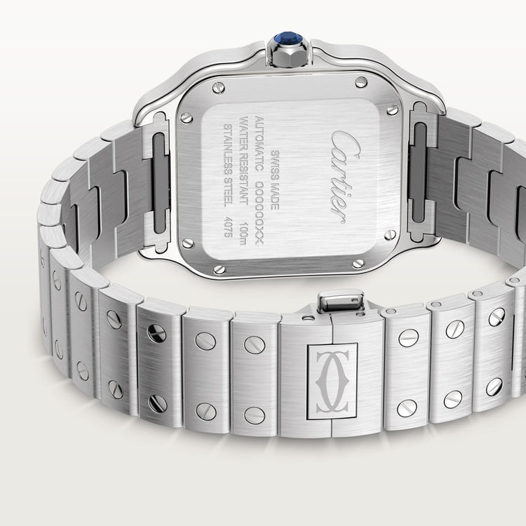 Santos de Cartier Medium 35.1mm Steel Blue Crown Sunray Dial Steel Bracelet Automatic Watch