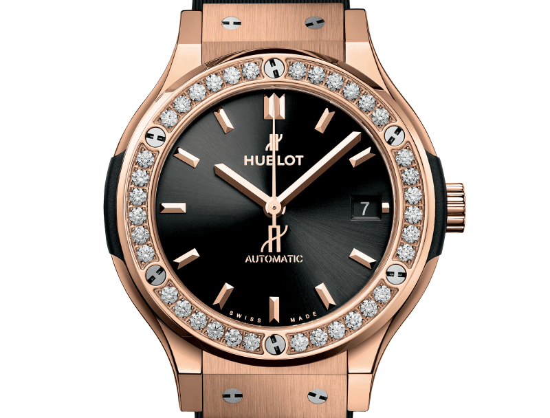 Classic Fusion 18K King Gold Diamond Black Dial Rubber Strap Watch