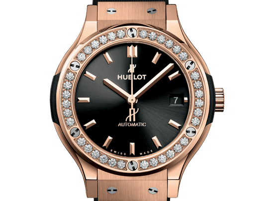 Classic Fusion 18K King Gold Diamond Black Dial Rubber Strap Watch