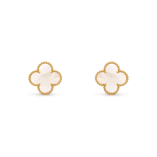 White Vintage Alhambra earrings 18K Yellow Gold