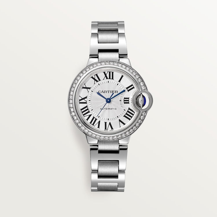 Ballon Bleu 33mm Steel Diamond Bezel Silvered Flinqué Dial Steel Bracelet Automatic Watch