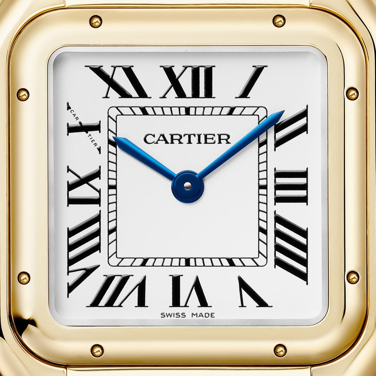 Panthère Medium 29mm x 37mm Yellow Gold Blue Sapphire Crown Silvered Dial Yellow Gold Bracelet Quartz Watch