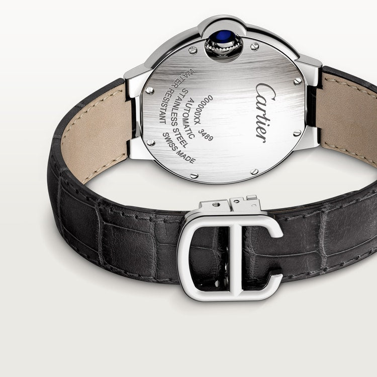 Ballon Bleu 33mm Steel Automatic Silver Guilloché Dial Alligator Strap Watch