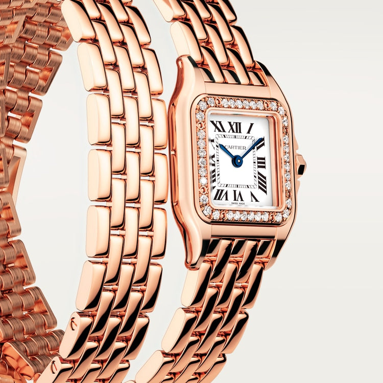Panthère Small 30.3mm x 22.0mm Rose Gold Diamond Case Diamond Crown Silvered Dial Rose Gold Bracelet Quartz Watch
