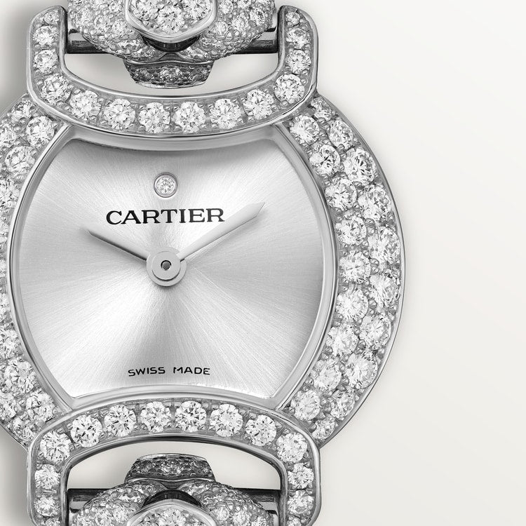 Panthère Mini 22.2mm White Gold Diamond Case Emerald Eyes Silvered Dial White Gold Bracelet Quartz Watch