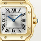 Santos de Cartier Small 34.5mm x 27mm Yellow Gold Blue Crown Silver Sunray Dial Yellow Gold Bracelet Quartz Watch