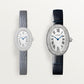 Baignoire Small 32mm x 26mm White Gold Diamond Case Diamond Crown Silvered Dial Navy Blue Alligator Strap Quartz Watch