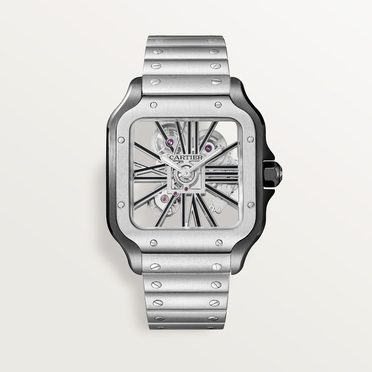 Santos de Cartier Skeleton Large 39.8mm Steel Gray Crown Skeleton Dial Steel Bracelet Manual-Winding Watch
