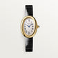 Baignoire Small 31mm x 23mm Yellow Gold Beaded Crown Sapphire Cabochon Silvered Dial Black Alligator Strap Quartz Watch