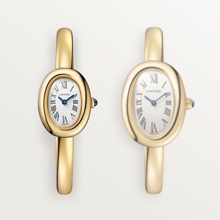 Baignoire Mini 24.6mm x 18.7mm Yellow Gold Sapphire Crown Silvered Dial Yellow Gold Bracelet Quartz Watch