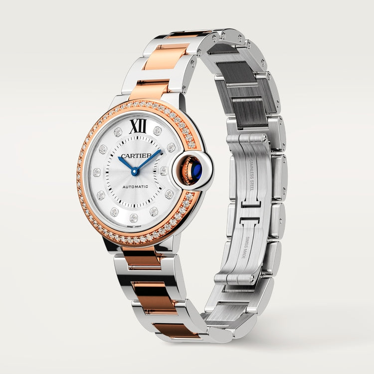 Ballon Bleu 33mm Steel Rose Gold Diamond Bezel Flinqué Dial Two-Tone Bracelet Automatic Watch