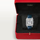 Santos-Dumont Large 43.5mm x 31.4mm Steel Blue Crown Silver Sunray Dial Navy Blue Alligator Leather Strap Quartz Watch
