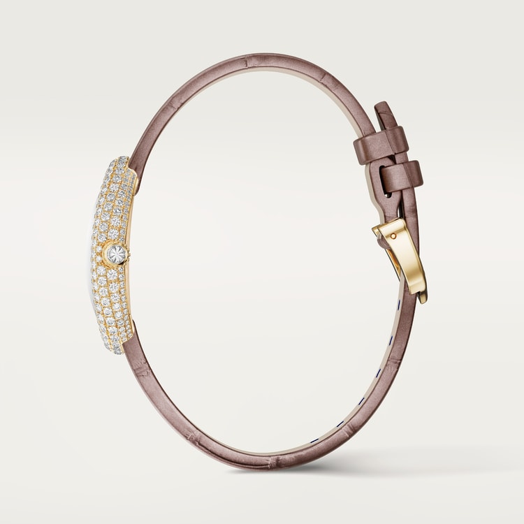 Baignoire Small 31.4mm x 23.1mm Yellow Gold Diamond Case Diamond Crown Mother-of-Pearl Dial Beige Alligator Strap Quartz Watch