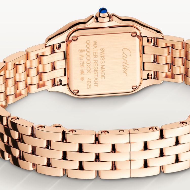 Panthère Small 23mm x 30mm Rose Gold Blue Crown Silvered Dial Rose Gold Bracelet Quartz Watch