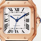 Santos de Cartier Medium 35.1mm Rose Gold Blue Crown Silver Dial Alligator Strap Self-Winding Watch