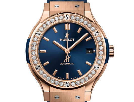 Classic Fusion 38MM 18K King Gold Blue Diamond Dial Rubber Strap Watch