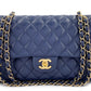 Navy Blue Quilted Caviar Medium Classic Double Flap Bag Gold Hardware 01