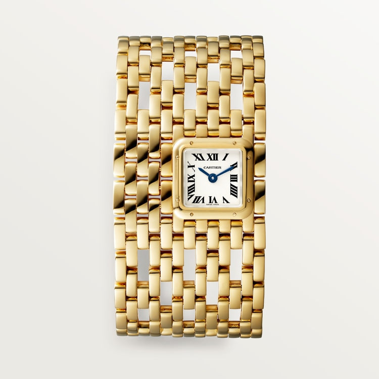 Panthère de Cartier Mini 22.4mm x 19.1mm Yellow Gold Blue Hands Silvered Dial Yellow Gold Bracelet Quartz Watch
