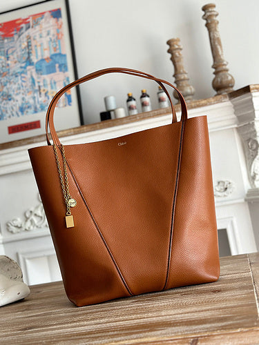 Minimalist Tall Tote with Gold Charm