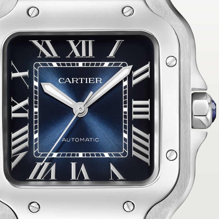 Santos de Cartier Medium 35.1mm Steel Blue Dial Steel Bracelet Self-Winding Watch