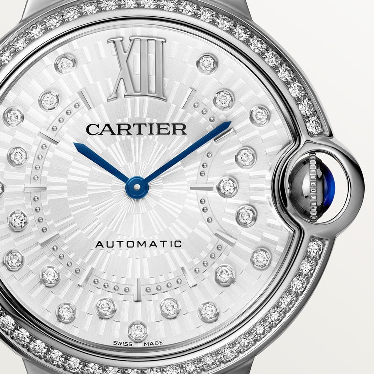 Ballon Bleu 36mm Steel Automatic Diamond Bezel Silver Guilloché Dial Steel Bracelet Watch