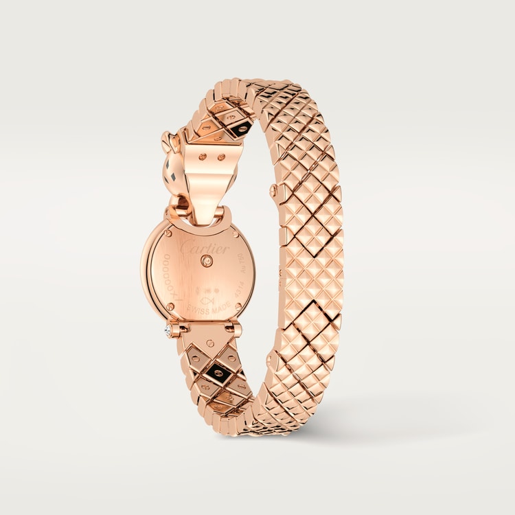 Panthère Small 23.6mm Rose Gold Diamond Bezel Tsavorite Eyes Golden Dial Rose Gold Bracelet Quartz Watch