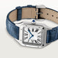 Santos-Dumont Small 38mm x 27.5mm Steel Blue Crown Silver Sunray Dial Navy Blue Alligator Leather Strap Quartz Watch