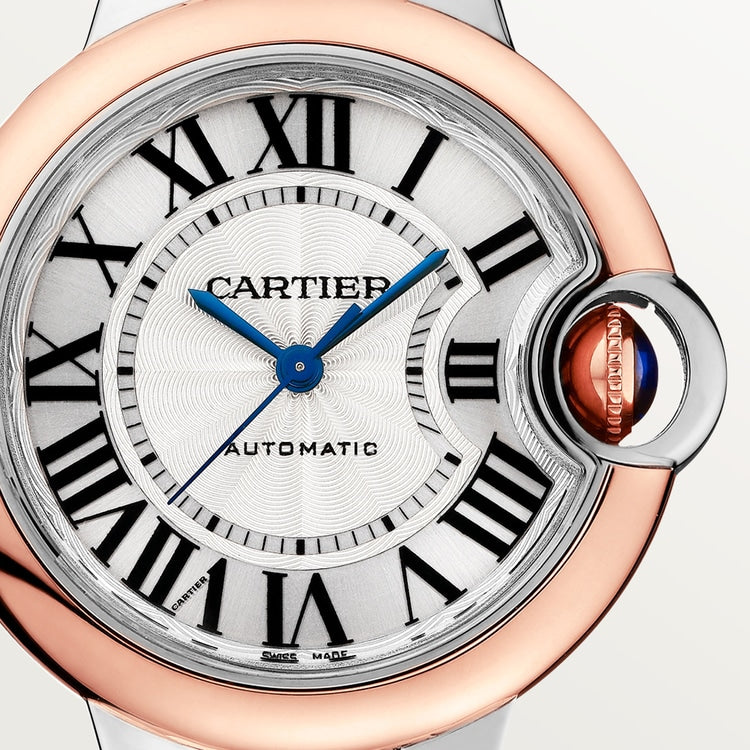Ballon Bleu 33mm Steel Rose Gold Automatic Silver Guilloché Dial Two-Tone Bracelet Watch