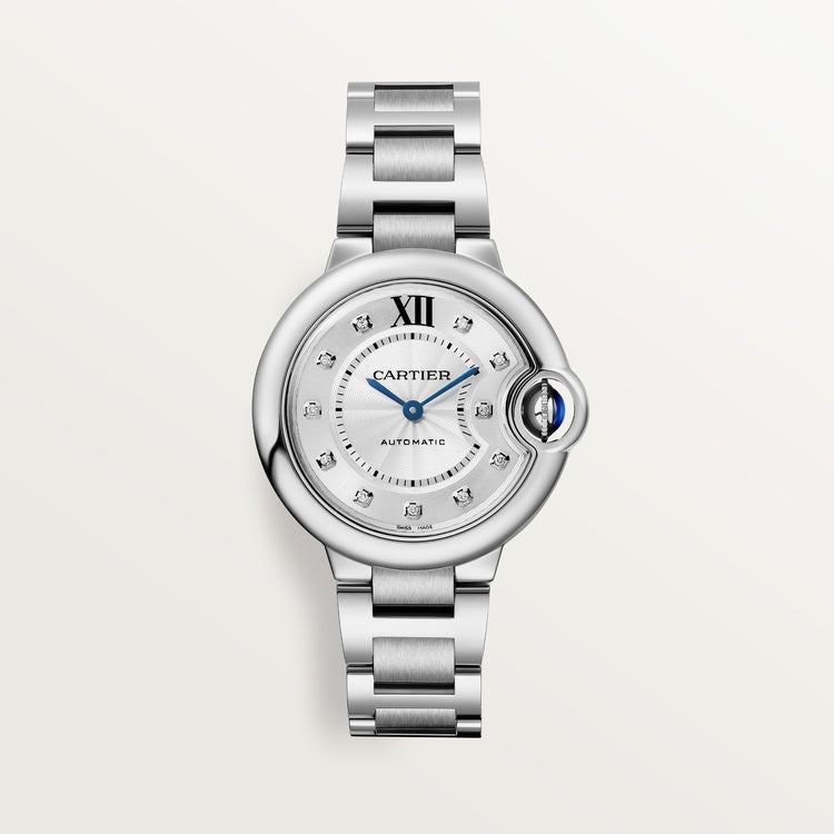 Ballon Bleu 33mm Steel Automatic Silvered Flinqué Dial Diamond-Set Steel Bracelet Watch