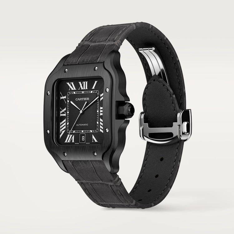 Santos de Cartier Large 39.8mm Steel Black Dial Rubber Strap Self-Winding Watch