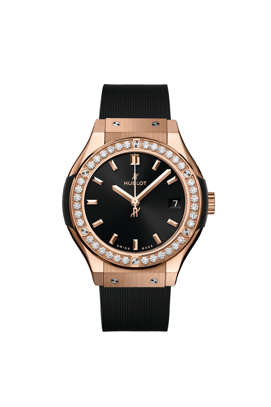 Classic Fusion King Gold Diamond Black Dial Rubber Strap Watch 33MM