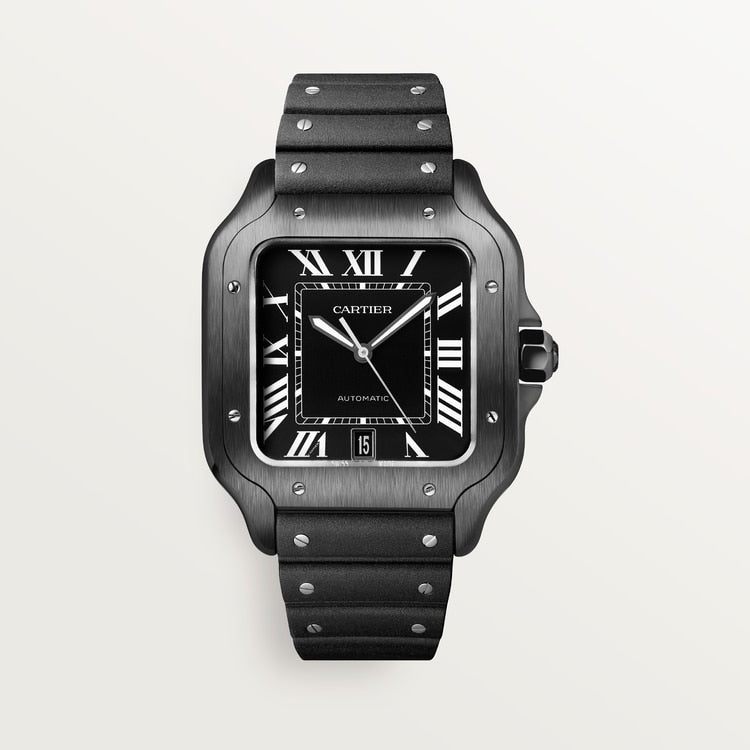 Santos de Cartier Large 39.8mm Steel Black Dial Rubber Strap Self-Winding Watch