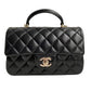 Chanel Flap Bag with Top Handle Black Lambskin Light Gold Hardware