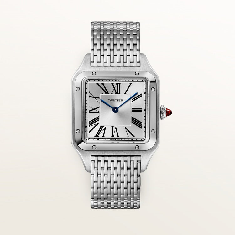 Santos-Dumont Large 43.5mm x 31.4mm Platinum Silvered Satin-Finish Dial Platinum Bracelet Manual-Winding Watch