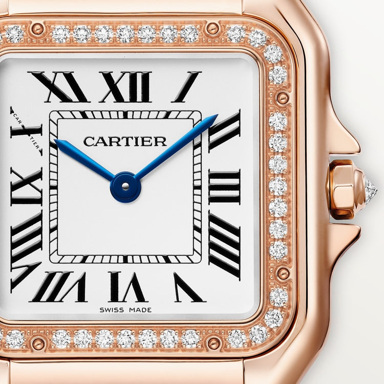 Panthère Medium 36.5mm x 26.7mm Rose Gold Diamond Crown Silver Dial Rose Gold Bracelet Quartz Watch